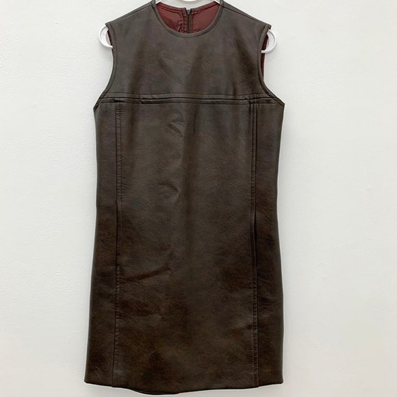 Vintage Dresses & Skirts - Vintage - Brown - Faux Leather - Dress - Size XS